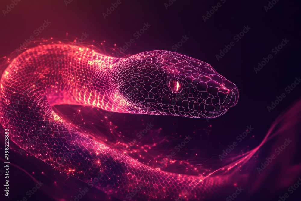 illuminated serpent shadow against a dark backdrop, representing a creative banner design for the upcoming year illuminated serpent shadow against a dark backdrop, representing a creative banner design for the upcoming year
