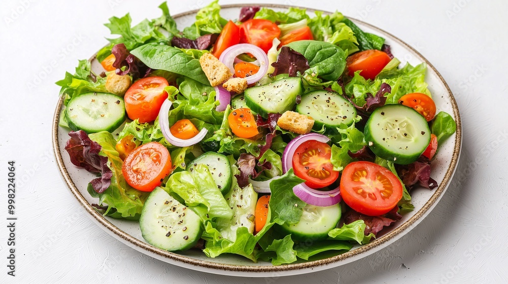 Fresh and Colorful Garden Salad on a White Plate Fresh and Colorful Garden Salad on a White Plate