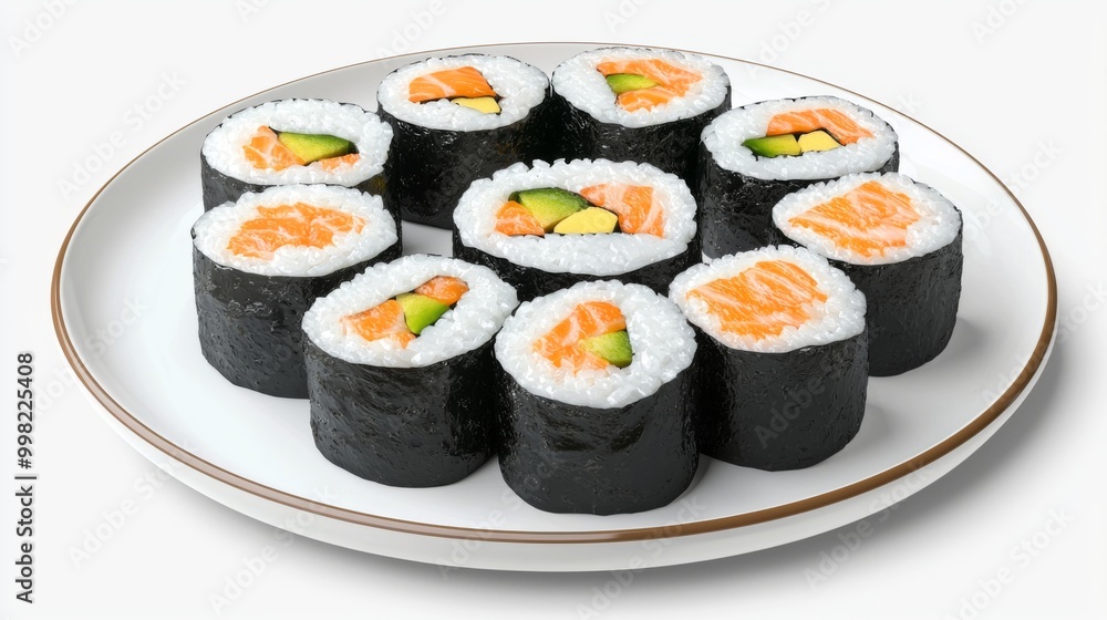 Appetizing sushi rolls arranged on traditional plate. Japanese seafood rice with fish Appetizing sushi rolls arranged on traditional plate. Japanese seafood rice with fish