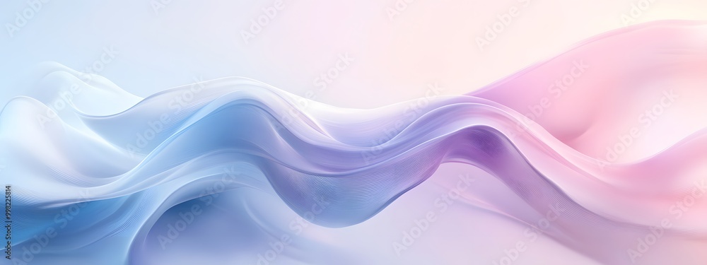 Naklejka premium A white, curved, wave-shaped structure on the left side of an abstract background with light blue and purple tones