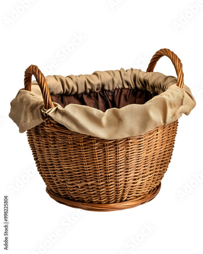 a wicker basket with a cloth lining

