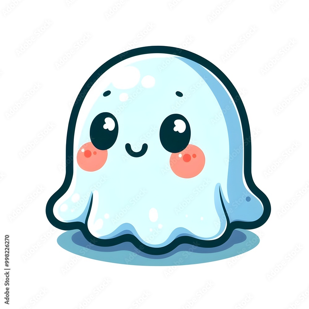 Cute animated shy ghost character with glowing eyes and gentle smile. Halloween Cute animated shy ghost character with glowing eyes and gentle smile. Halloween