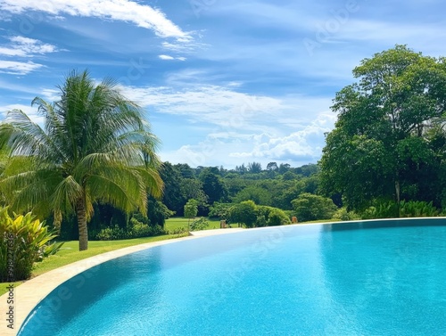 Wallpaper Mural Serene infinity pool with lush greenery and a vibrant blue sky overlooking a tranquil landscape Torontodigital.ca
