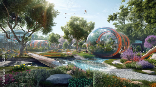 A couple of spheres next to each other in a forest