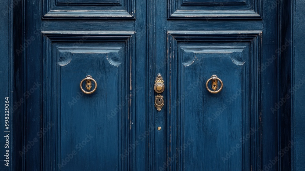 Blue Wooden Door with Brass Knobs Blue Wooden Door with Brass Knobs