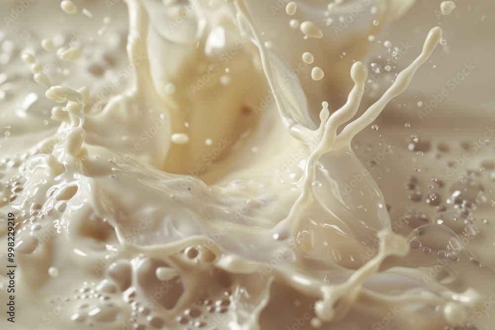 A close-up shot of milk pouring into a bowl, ready for breakfast or snack A close-up shot of milk pouring into a bowl, ready for breakfast or snack