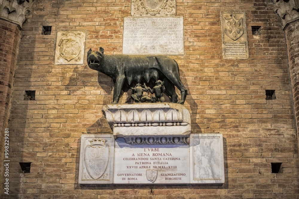 siena, italien - wölfin stillt die zwillinge am palazzo pubblico
