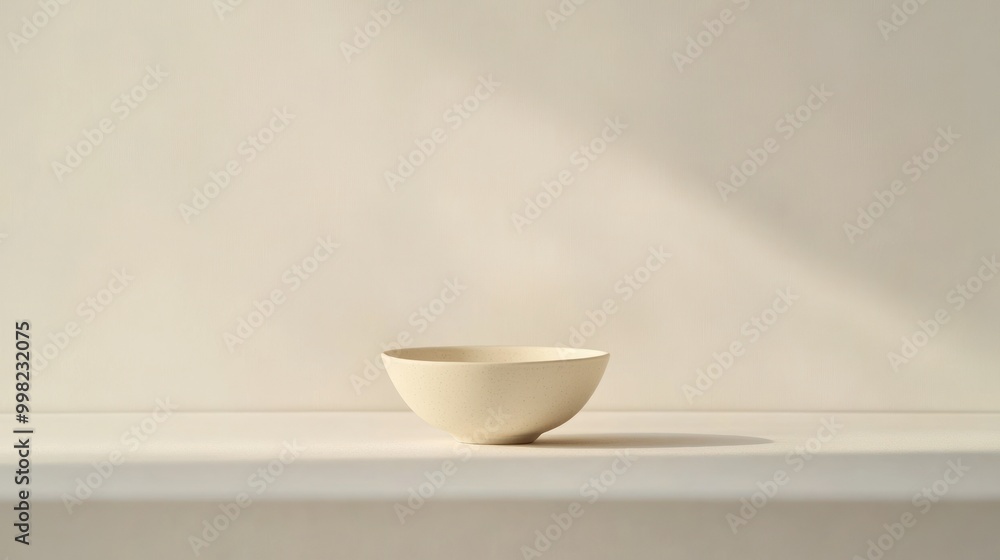 A Single White Ceramic Bowl on a White Surface with Natural Light A Single White Ceramic Bowl on a White Surface with Natural Light