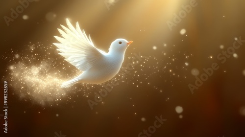 Wallpaper Mural A beautiful white dove gracefully flying through soft, warm light, symbolizing peace and freedom amidst a dreamy atmosphere. Torontodigital.ca