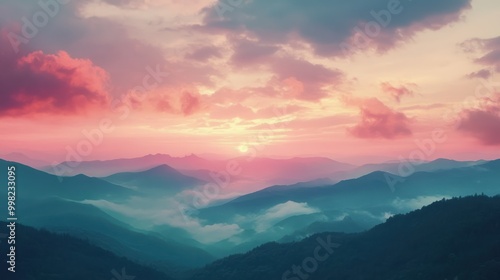 Wallpaper Mural A Serene Sunset Over Misty Mountain Ranges Torontodigital.ca