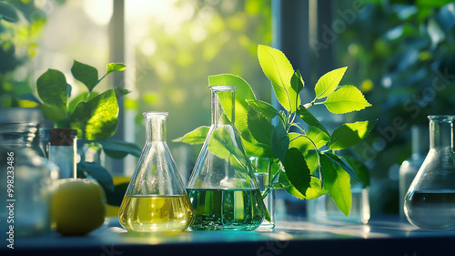 Experimenting with natural extracts in a laboratory filled with sunlight and green plants