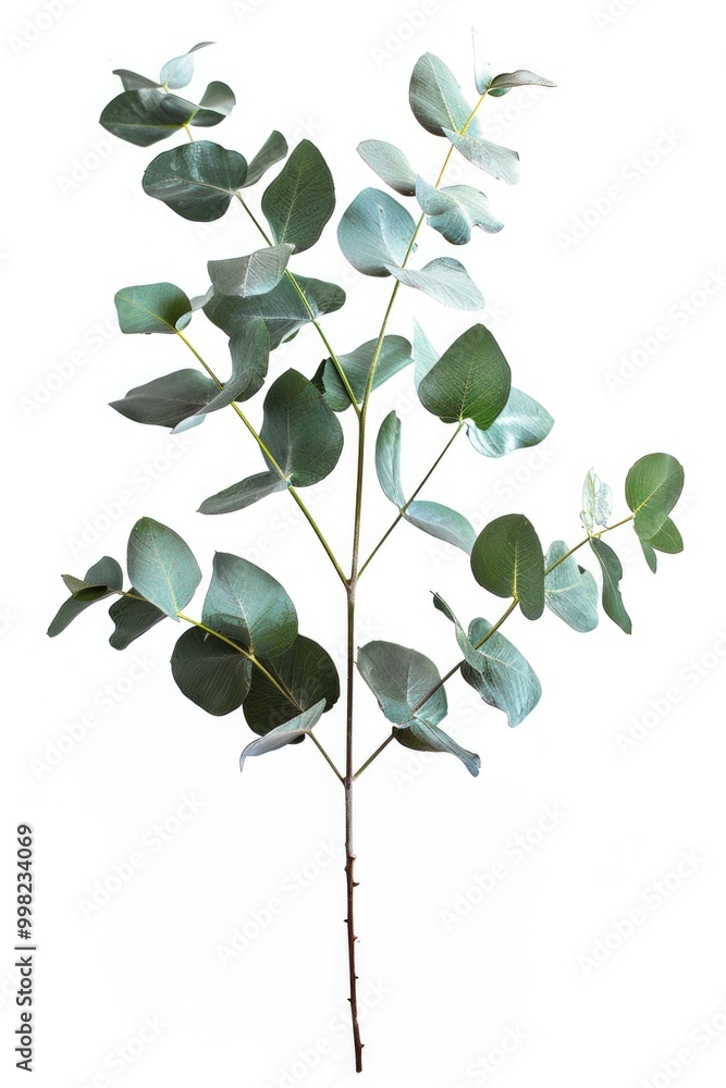 Obraz premium A single plant with green leaves against a pure white background