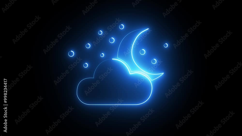 Glowing neon line Cloud with moon icon isolated on black background. Cloudy night sign. Sleep dreams symbol. Night or bed time sign Glowing neon line Cloud with moon icon isolated on black background. Cloudy night sign. Sleep dreams symbol. Night or bed time sign