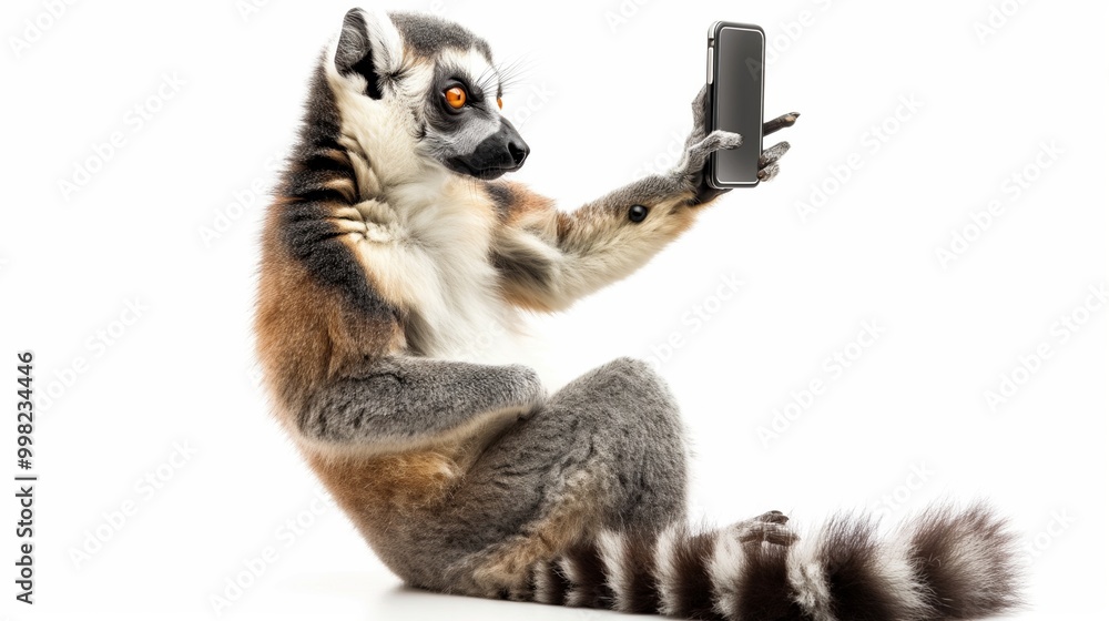 Happy Lemur with Smartphone Happy Lemur with Smartphone