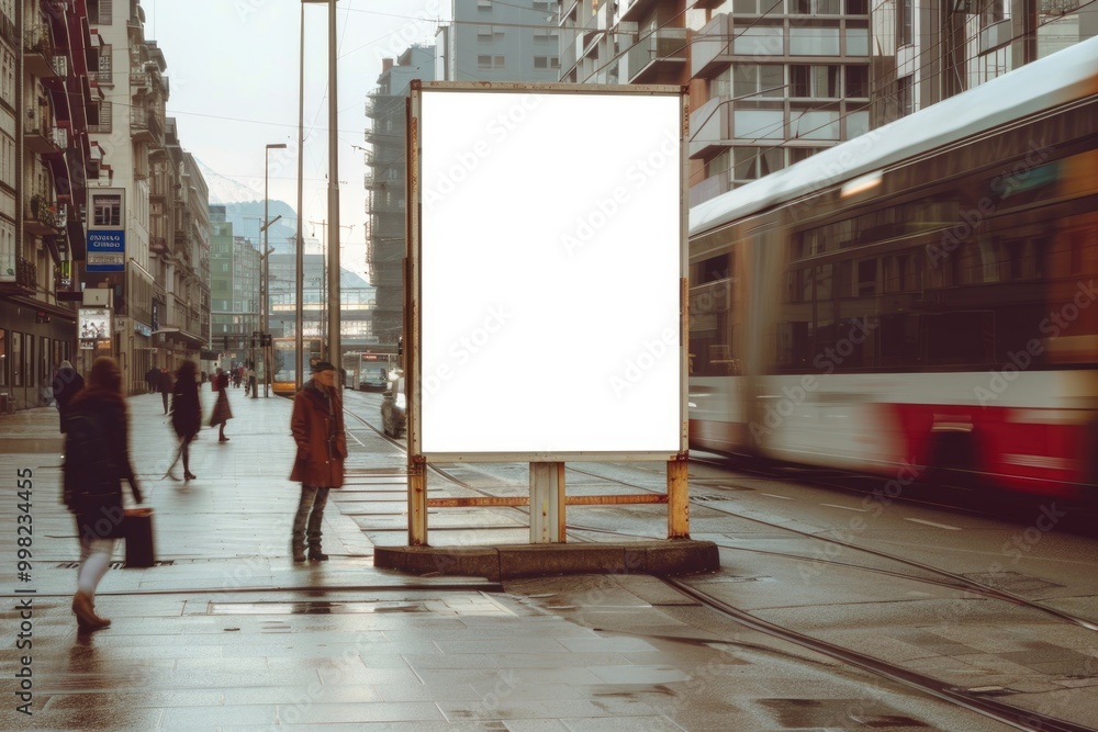 Blank Billboard on Urban Street at Dusk for Advertisement or Branding Blank Billboard on Urban Street at Dusk for Advertisement or Branding