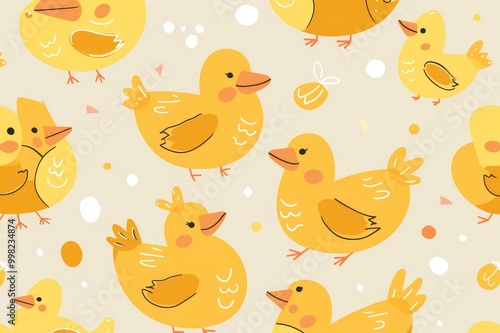 Seamless pattern with funny swimming birds. Childish print. Vector hand drawn illustration.