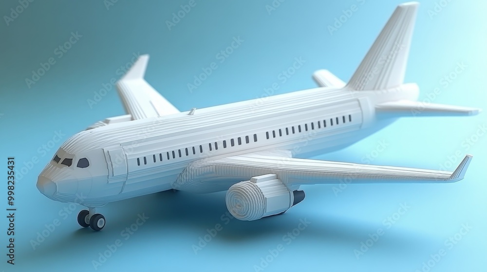 Fototapeta premium A detailed model of a commercial airplane, perfect for aviation enthusiasts and travel-themed projects.