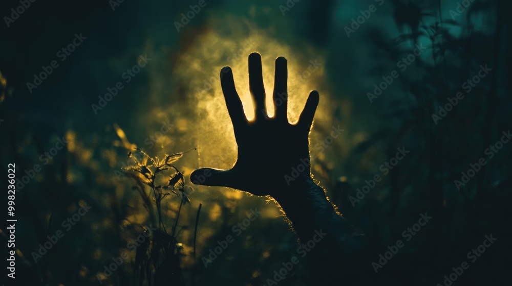 Eerie hand emerging in shadowy night Eerie hand emerging in shadowy night