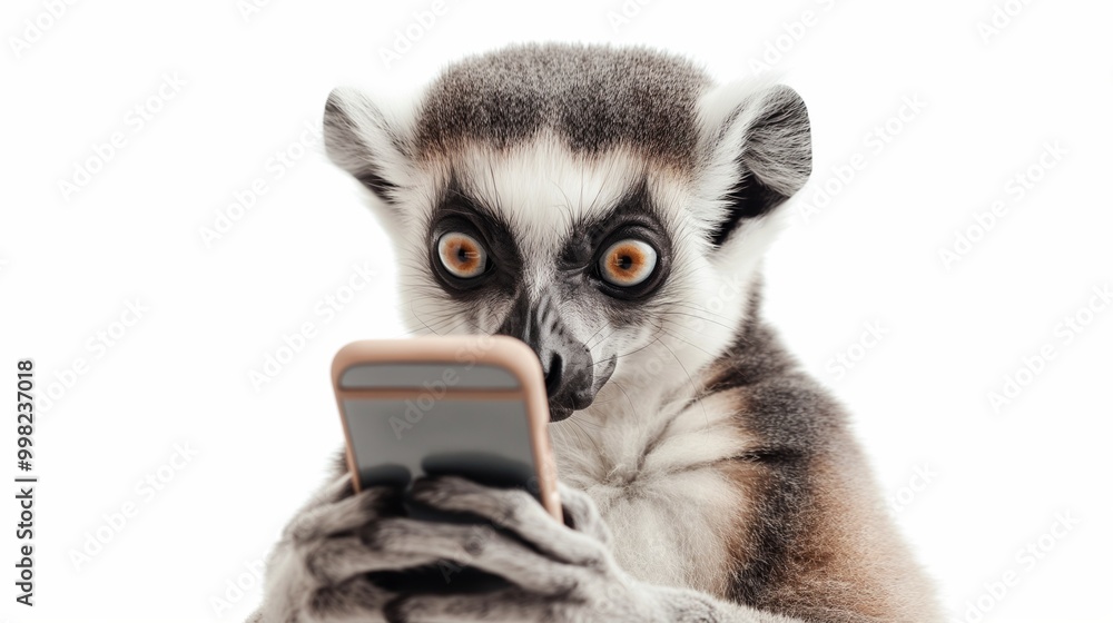 Obraz premium Happy Lemur with Smartphone