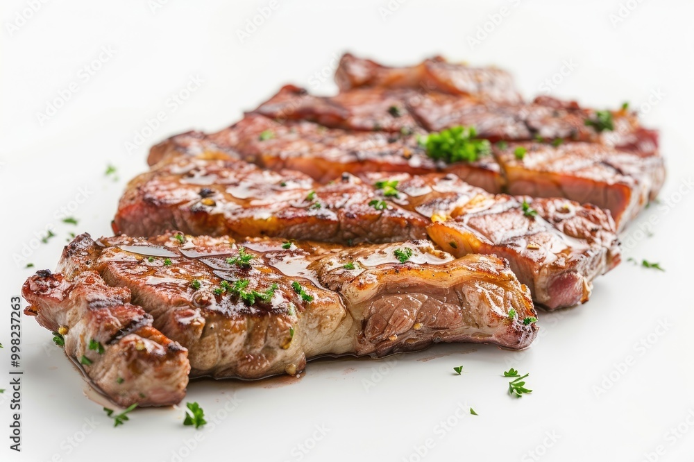steak fried piece of pork or beef meat on a white background steak fried piece of pork or beef meat on a white background