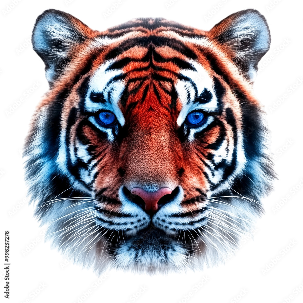 Fototapeta premium A tiger face with red and blue stripes