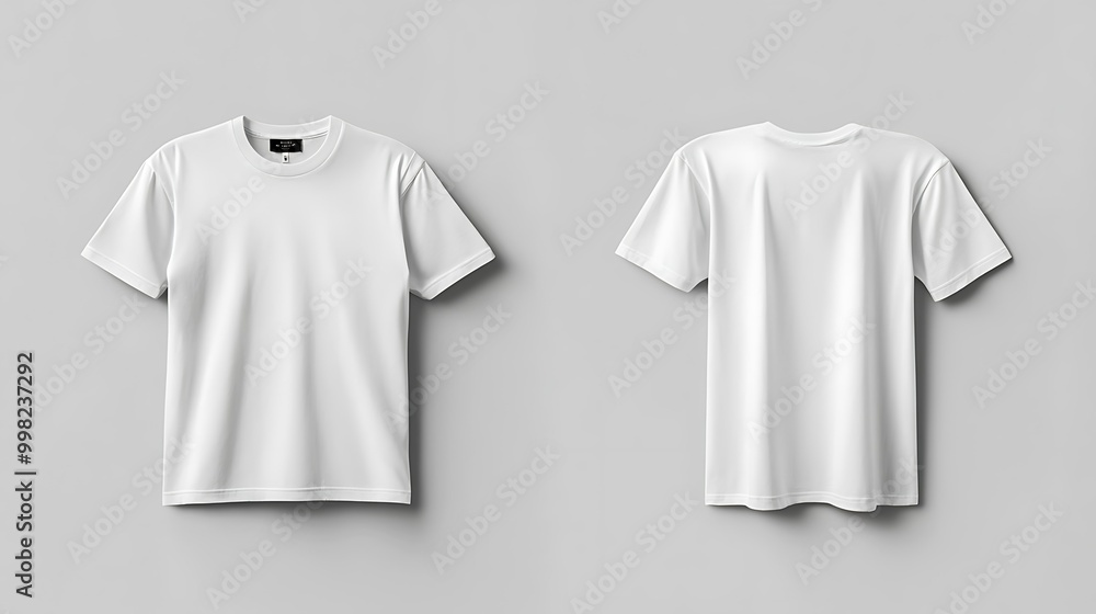 Front and back view of a plain white t-shirt. Front and back view of a plain white t-shirt.