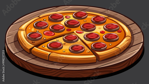Close-up top View of Italian Traditional Neapolitan, Pepperoni, Margaritas Hot Pizza with mozzarella cheese, and tomato sauce.
