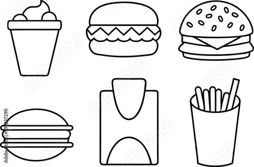 Fast food icon, Fast food outline vector set