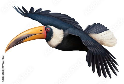 PNG Hornbill toucan animal flying. photo