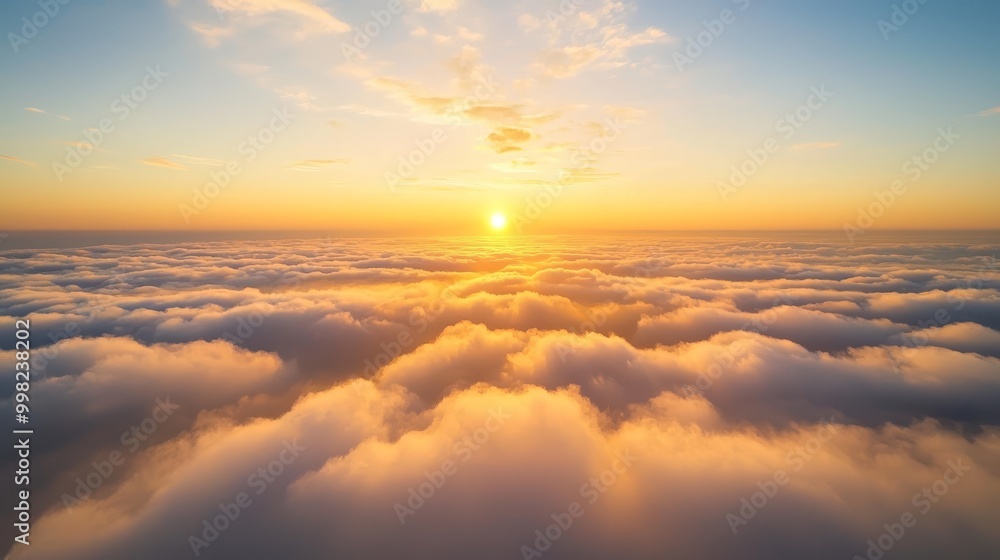 A Majestic Sunrise Over an Endless Sea of Clouds, Illuminating the Sky with Warm Hues of Orange and Yellow to Inspire Wonder and Peace. A Majestic Sunrise Over an Endless Sea of Clouds, Illuminating the Sky with Warm Hues of Orange and Yellow to Inspire Wonder and Peace.