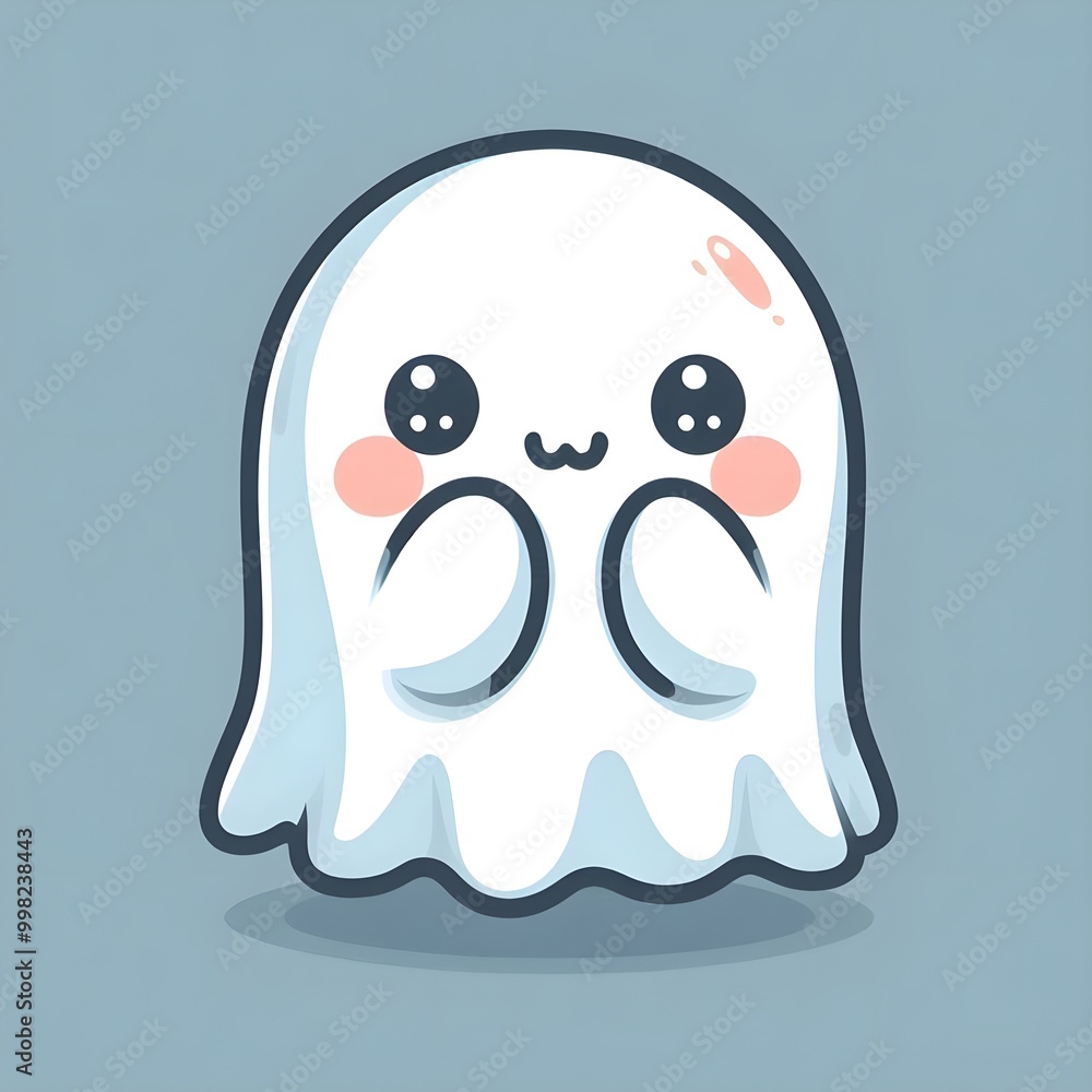 Cute animated shy ghost character with glowing eyes and gentle smile. Halloween Cute animated shy ghost character with glowing eyes and gentle smile. Halloween