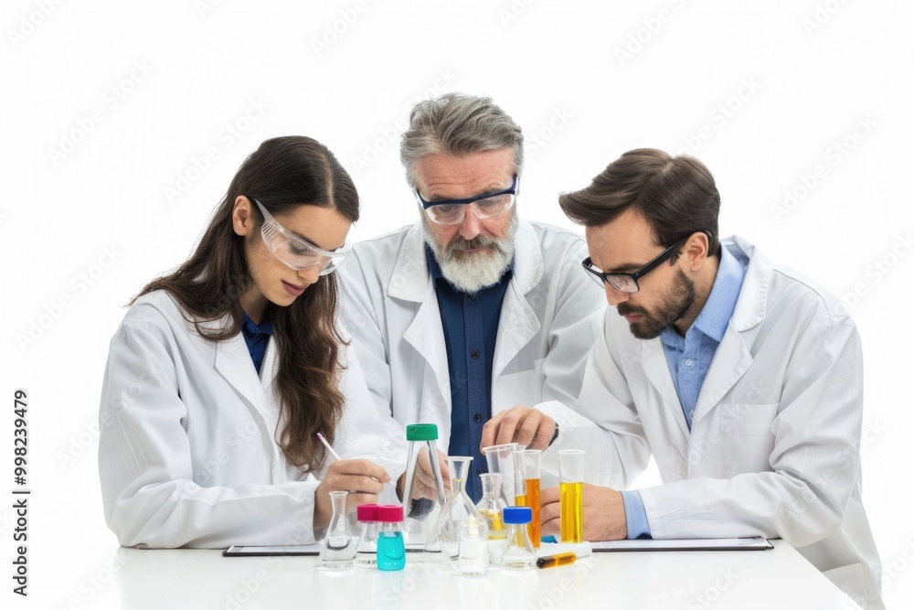 Group of scientists conducting experiments in a laboratory setting Group of scientists conducting experiments in a laboratory setting