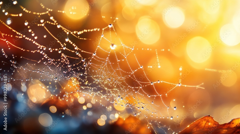 Fototapeta premium Halloween spider web with dewdrops.