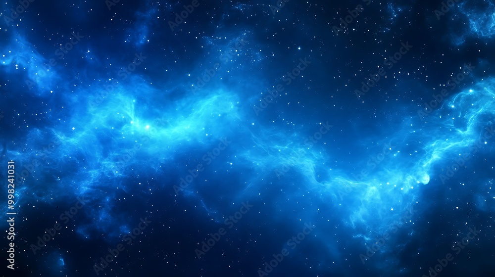 Fototapeta premium A vibrant cosmic scene filled with blue nebulas and stars.