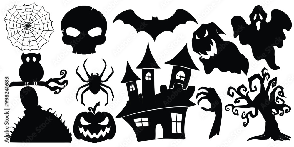 Obraz premium scarry element for halloween. silhouette, flat, monochrome or black and white concept. horror, ghost, dark, event, mystery themes