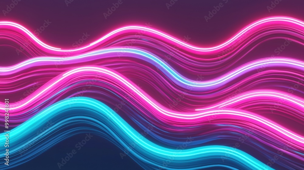 Naklejka premium Vibrant Neon Waves on Dark Background