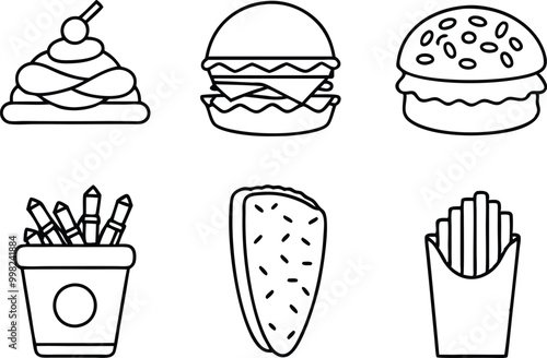 Fast food icon, Fast food outline vector set