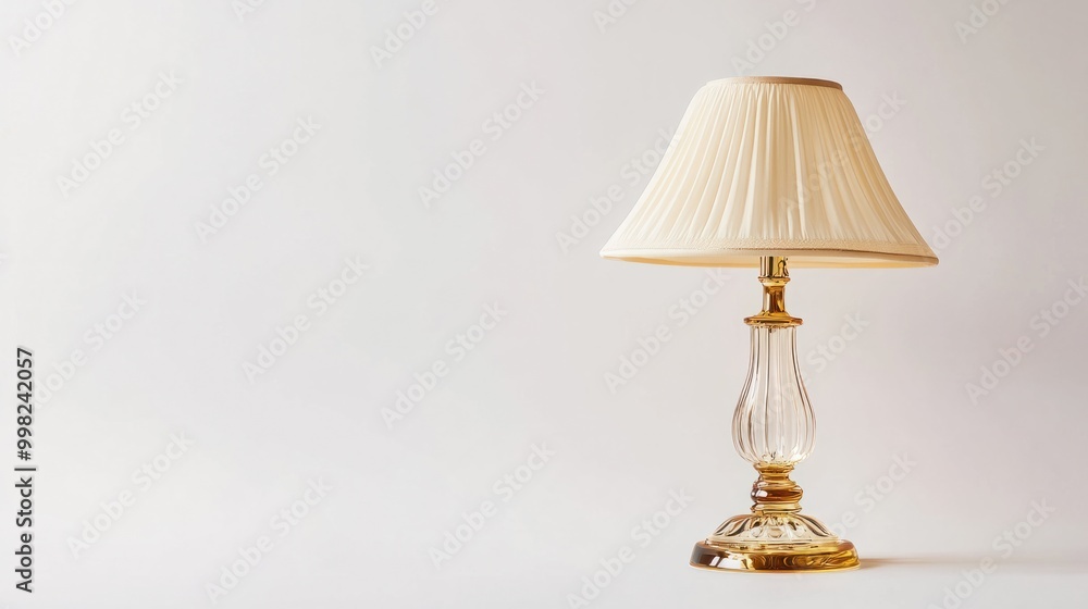 A decorative bedside lamp with a glass base, isolated on a white background A decorative bedside lamp with a glass base, isolated on a white background