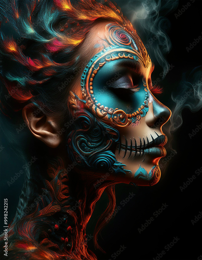 retrato de una hermosa catrina llena de color retrato de una hermosa catrina llena de color