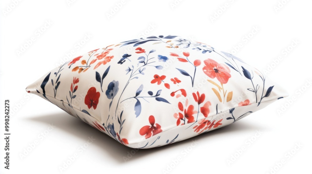 A decorative throw pillow with a floral pattern, isolated on a white background A decorative throw pillow with a floral pattern, isolated on a white background