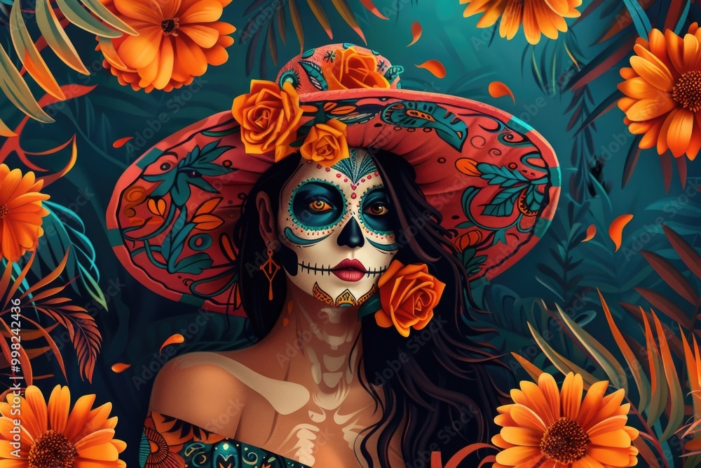 Φωτογραφία A woman with a hat and flowers in her hair, casual outfit for everyday use