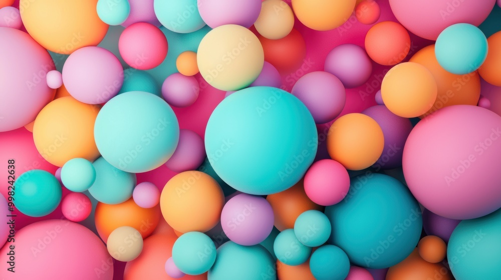 Colorful Abstract Composition of 3D Spheres and Circles Colorful Abstract Composition of 3D Spheres and Circles
