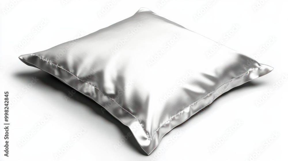 A luxury satin pillowcase on a soft pillow, isolated on a white background A luxury satin pillowcase on a soft pillow, isolated on a white background