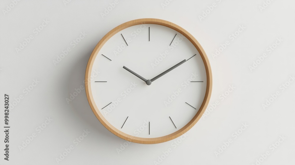 A minimalist wall clock with a white face, isolated on a white background A minimalist wall clock with a white face, isolated on a white background