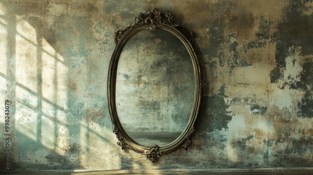 Antique Mirror on a Weathered Wall Antique Mirror on a Weathered Wall