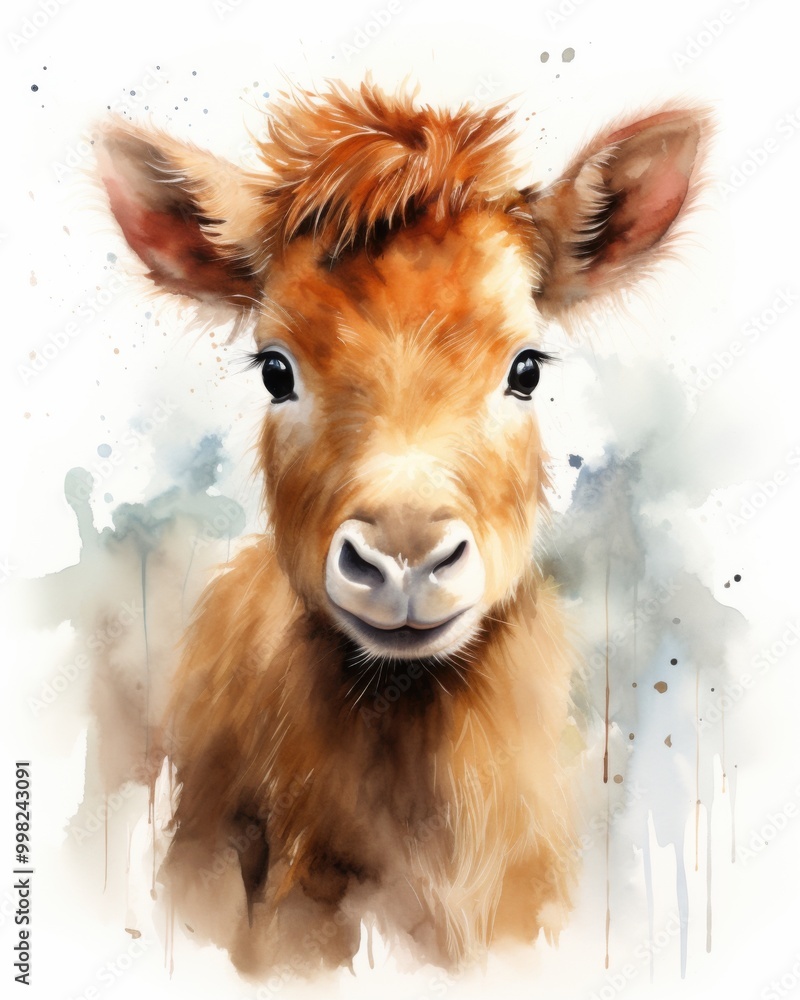 Image of a cute cow in watercolor style Image of a cute cow in watercolor style