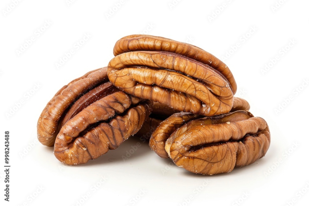 Pile of pecan halves stacked on top of each other, ideal for decorative or food use Pile of pecan halves stacked on top of each other, ideal for decorative or food use