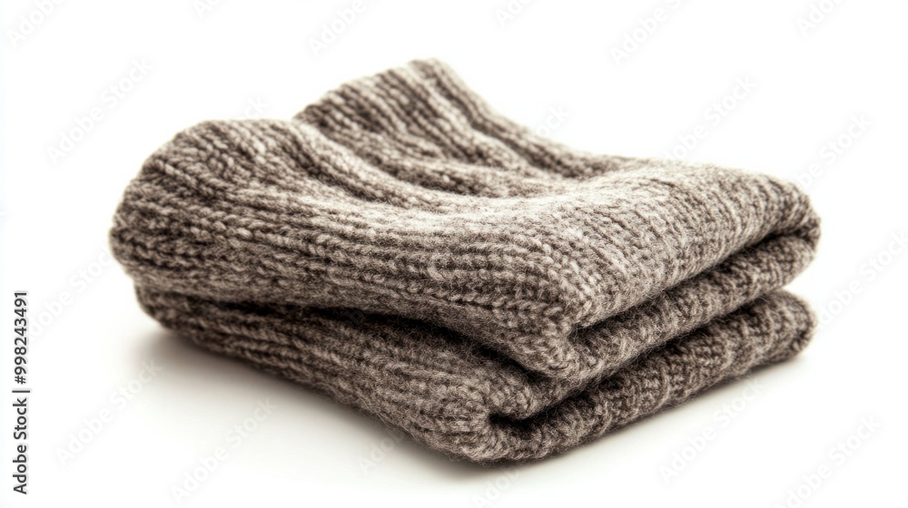 A pair of cozy socks neatly folded, isolated on a white background A pair of cozy socks neatly folded, isolated on a white background