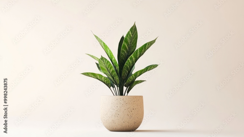 A potted indoor plant in a minimalist ceramic pot, isolated on a white background A potted indoor plant in a minimalist ceramic pot, isolated on a white background