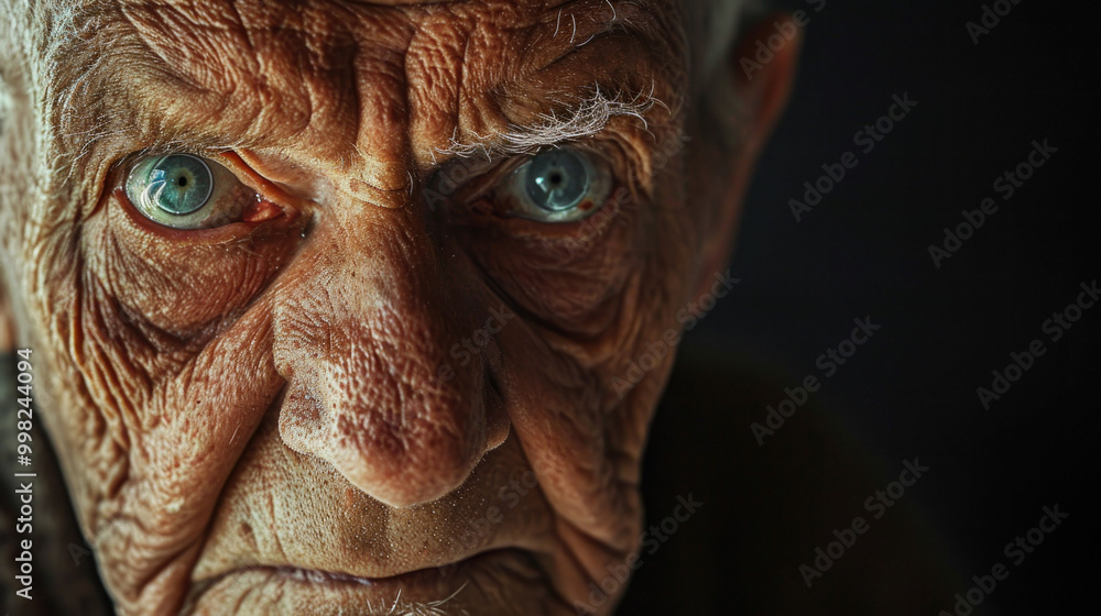 Closeup of an elderly mans wrinkled face and blue eyes Closeup of an elderly mans wrinkled face and blue eyes